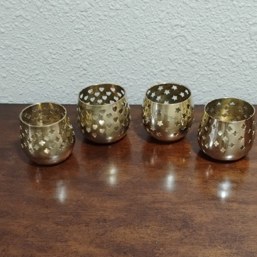 Vintage Brass Tealight Candle Holders Set Of 4